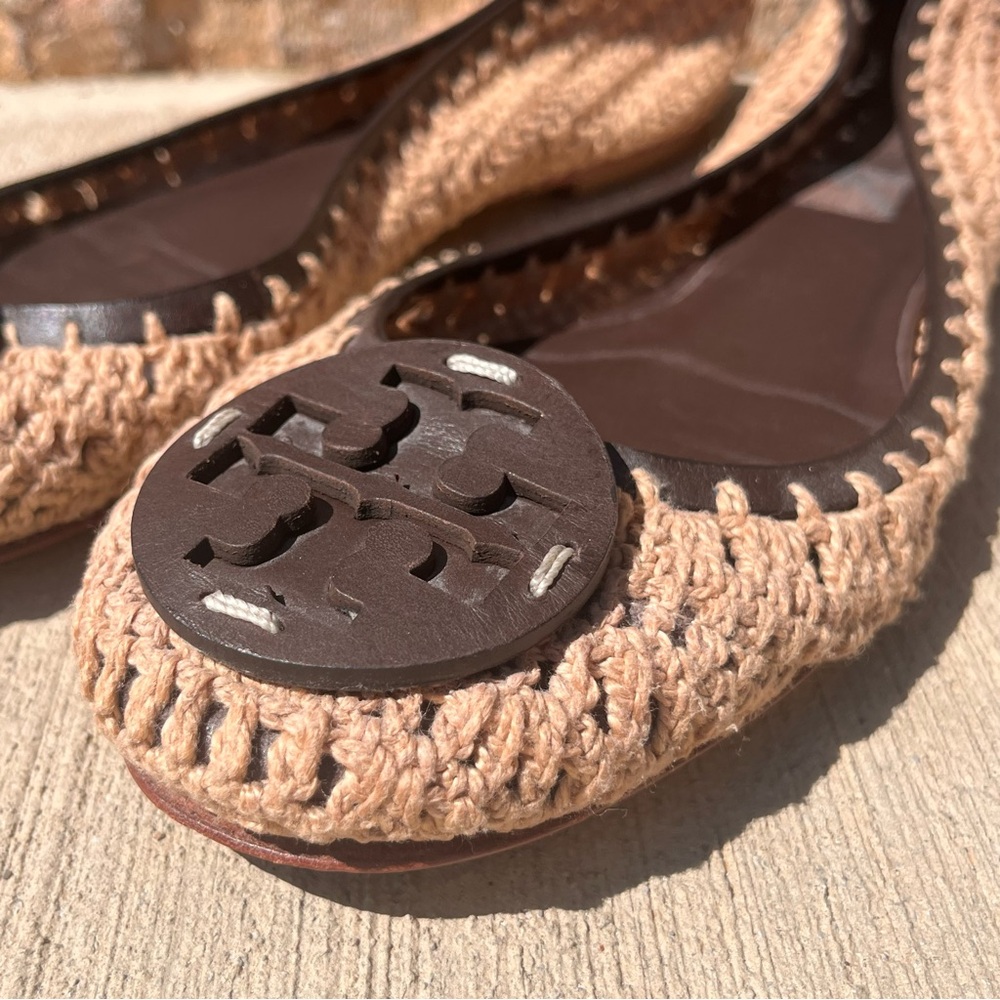 Tory Burch Size 10 Crochet Woven Leather Slip On Ballet Flats Sandals - Picture 4 of 7